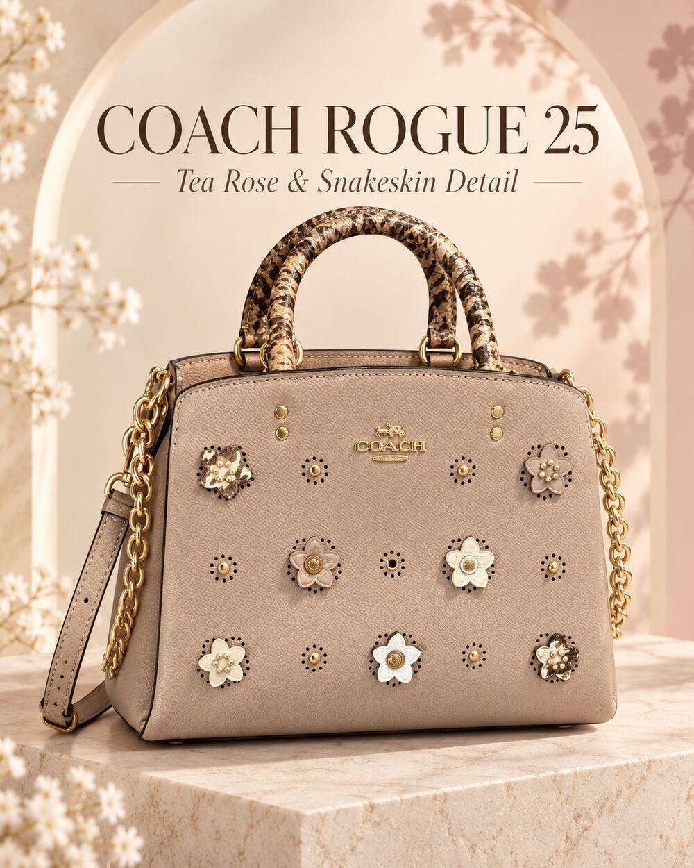 CW005 Coach Rogue 25 in Colorblock with Tea Rose & Snakeskin Detail